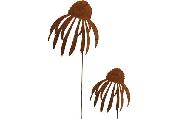 Bornhöft Lot de 2 piquets de jardin en forme d'échinacée - En métal rouillé - Décoration de jardin - Chapeau de soleil rouillé