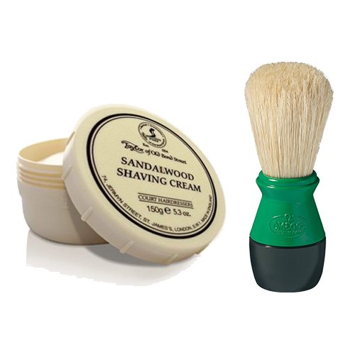 Taylor of Old Bond Street Sandalwood Shaving Cream Jar with FREE Pure Bristle Shaving Brush