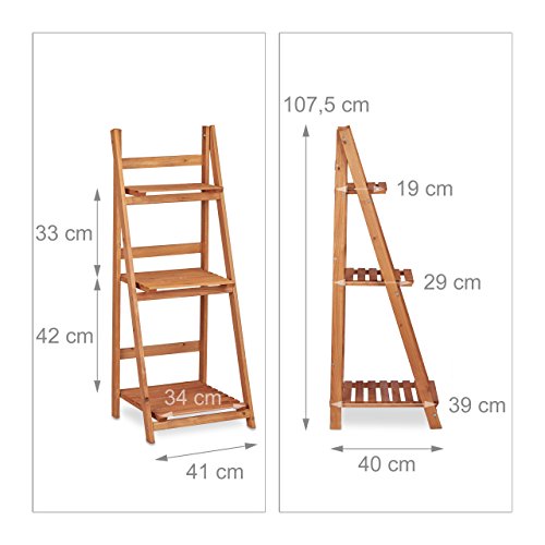 Relaxdays Blumentreppe aus Holz, Blumenständer für innen, 3-stufig, Leiterregal, Klappbar, HBT: ca. 107,5 x 41 x 25 cm, braun - 2
