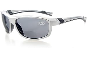 Eyekepper Fashion Sports Bifocal Sunglasses TR90 Unbreakable Outdoor Readers Baseball Running Fishing Driving Golf Softball Hiking Silver Frame Grey Lens +2.0