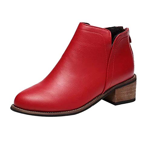Sale!!! Women Shoes❤Bluestercool❤ Ladies Womens Block Chunky Heels Chelsea  Ankle Boots Grip Sole Black Red Gray Office Shoes Thick Heel Lady Boots