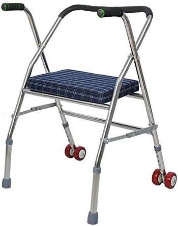 SCZLSYL Stainless steel wheelchair walker elderly folding walker disabled hand wheel seat walking aids elderly four-foot skid crutches , lattice color