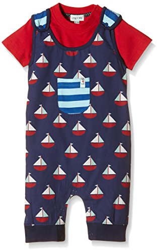 Lilly & Sid Baby-Boys Ship Shape Shortie Dungarees Set,Blue, 18-24 Months