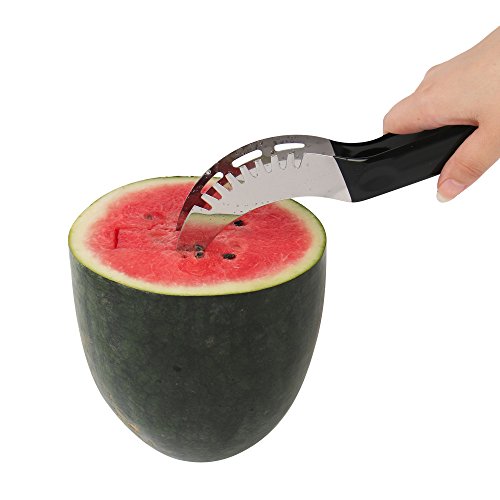Rostfreier Melonenschneider Mit Griff In Schwarz Für Wassermelonen PLUS Doppelpack Zweiseitiger Obst-Ausstecher Zum Gestaltend / Bowle Und Andere Früchten - 2