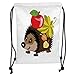 Produktbild ZKHTO Drawstring Sack Backpacks Bags,Hedgehog,Cartoon Spiky Animal with Leaves and an Apple Smile Happiness Nature Inspirations,Multicolor Soft Satin,5 Liter Capacity,Adjustable String Closur