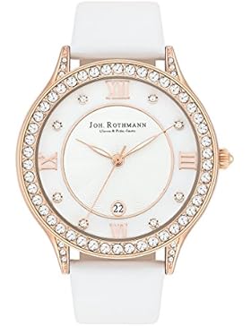 Joh. Rothmann Damenuhr weiß verziert mit Kristallen von Swarovski Armband Echtleder weiß 3 ATM 10030134