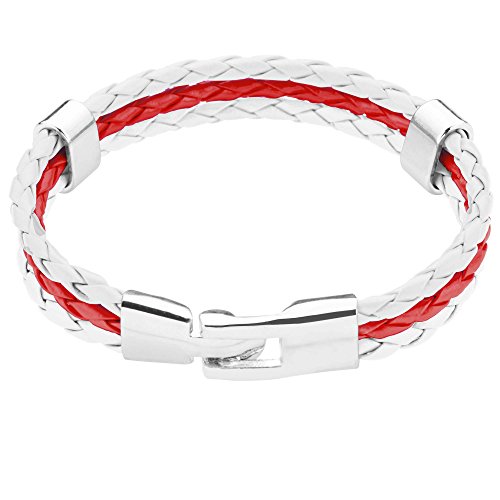 Taffstyle® Armband PU Lederarmband Kordelarmband Fanartikel Fussball WM & EM Länder Style geflochten Schweiz – 21cm