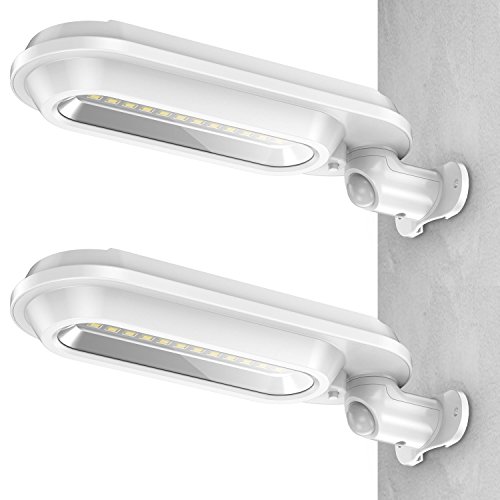 Lampadaire Solaire 18 LED, Latta Alvor Lampe Solaire extérieure 180° Grand Angle reglable avec détecteur de mouvement 600LM IP65 Etanche Projecteur Solaire lumières jardin chemin (blanc2pack)