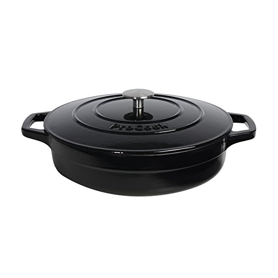 ProCook Green Cast Iron Shallow Induction Casserole Dish with Lid