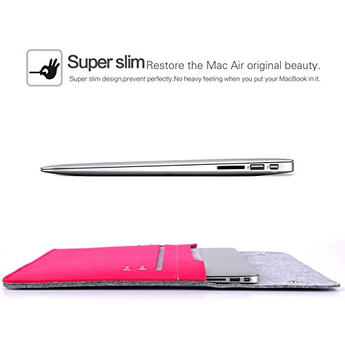 YESSBON 13,3 Zoll Macbook Air/Pro Retina Schönem Filz Sleeve Filztasche Hülle Ultrabook Laptop Tasche Notebook-Taschen Speziell für 13,3 Apple Macbook Pro Retina und Macbook Air Zoll Entworfen ( Grau Rose Rot ) - 2