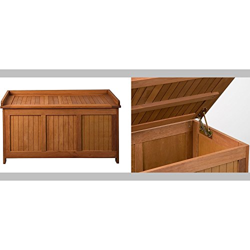 STILISTA® Gartenbank Gartenbox aus 100% FSC zertifiziertem Shorea-Hartholz, geölt, Liftautomatik, inkl. Kissen in Farbe natur, 113 x 52,5 x 60,5 cm, Auflagentruhe - 6