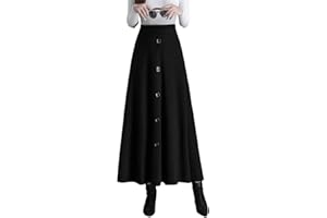 BiilyLi Gonna Lunga Invernale Donna Vita Alta Elegante Caldo Gonna a Maglia Pieghe Vita Elastica Vintage Maxi Svasata Gonne