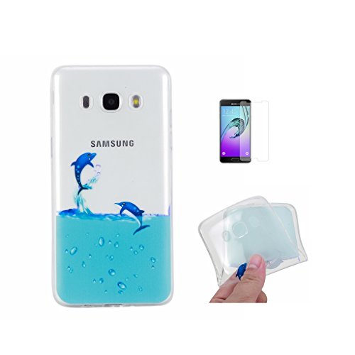 For Samsung Galaxy A5 2016/ A510 Case [With Tempered Glass Screen Protector],Fatcatparadise(TM) Anti Scratch Transparent Soft Silicone Cover Case ,Colorful Cute Pattern Ultra Slim Flexible Non-Slip Design TPU Protective [Crystal Clear] Shell Bumper Case Prefect Fit For Samsung Galaxy A5 2016/A510 (Black cat)