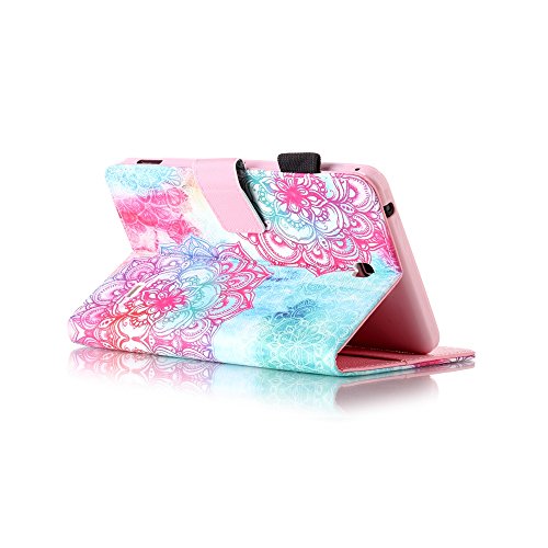 Für Samsung Galaxy Tab 4 7.0 Zoll SM-T230 Leder Tasche Hülle,Für Samsung Galaxy Tab 4 7.0 Zoll SM-T230 Leichter Wallet Kickstand Hülle,Herzzer Mode Hübsch [Feurige Blumen Gedruckt] Shockproof Kratzfest PU leder Mappen Geldbeutel Folio Abdeckung mit Karte Bargeld Schlitz Weiche TPU Innere Kasten Hülle Case für Samsung Galaxy Tab 4 7.0 Zoll SM-T230 + 1 x Frei Rosa Handy Halterung Ständer + 1 x Frei Rosa Stift Stylus - 4