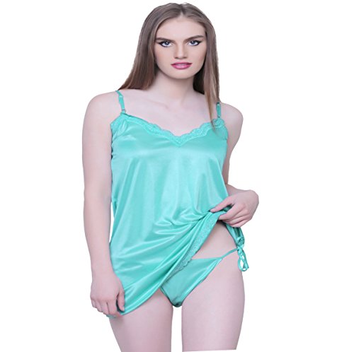 Bomshel Women Turquoise Satin Nightwear Night Dress with Panty RS.299 (57.00% Off) - Amazon