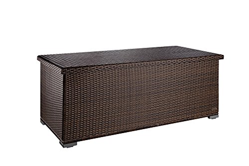 PREMIUM „Sienna“ 650 L Kissenbox aus Polyrattan (es regnet nicht rein), L 155 cm x B 73 cm x H 60 cm ideal als Sitzbank nutzbar aufgrund des verstärkten Deckel mit 2 x Gasdruckstoßdämpfer, Farbe Java Braun - 3