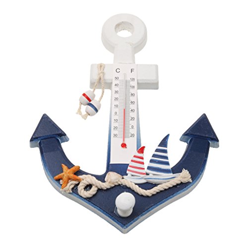 Gazechimp Nautischen Anker mit Thermometer Seestern Dekor , Schild , Haken Zum Aufhängen , Wanddeko Shabby Stil