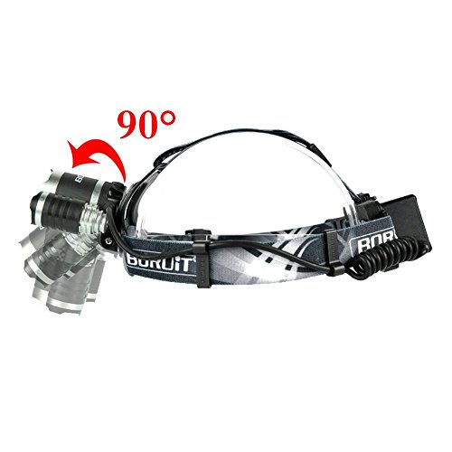 Boruit Led kopflampe stirnlampe Neueste Version Boruit 6000Lumen LED-Kopf-Fackel mit Memory-Funktion, CREE XM-L2 + 2XP-E LED-Scheinwerfer Licht Scheinwerfer Kopf Lampe Taschenlampe für Laufen Wandern Camping Fischen Sicherheit Licht [3 Helligkeitsstufe], Europäische Regulierung Ladegerät - 2