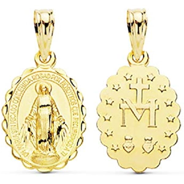 Inmaculada Romero 18k Gold Medaille - Virgin Mädchen Mit Perlmutt, 17 Mm Durchmesser - Eleganter Kinderschmuck