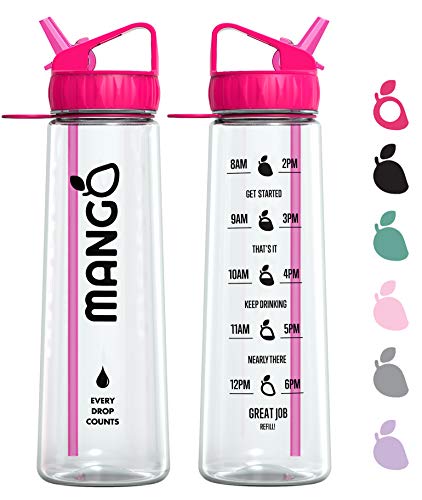 Mango Sports Motivational Water Bottle With Straw and Times To drink - BPA Free With Flip Nozzle and Leakproof cap [900ml/32oz]