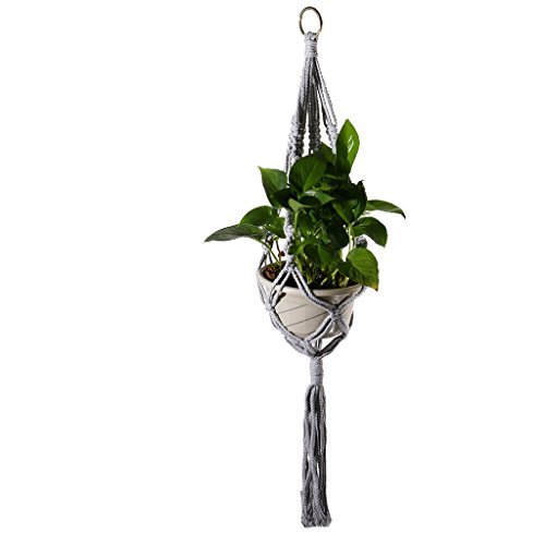 Gazechimp 4 Bein Hänger Makramee aus Baumwolle Blumenampel Blumenhänger Pflanzhänger Topfhänger Stückpreis 90cm – Grau - 2