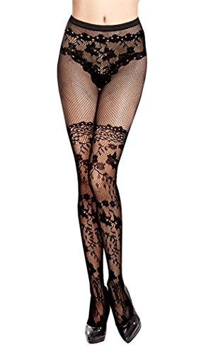 Book's Cover ofCollant Resille Noir Motif Bas Culotte Floral