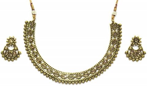 Jewellery Polki Kundan Antique Gold Plated Necklace Set For women ( 18377-as )