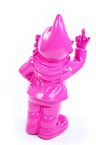 Gartenzwerg, Deko-Figur frecher Gartenzwerg zeigt Stinkefinger aus Kunstharz für Garten und Haus, pink – ca. 6 cm x 4 cm x 10 cm - 3