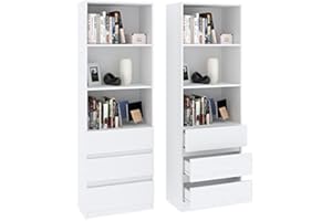 Framire B-3 Biurowy regał na książki w kolorze białym, 3 półki, 2 szuflady, regał na książki do salonu, sypialni, studia, biura 180 x 60 x 33 cm