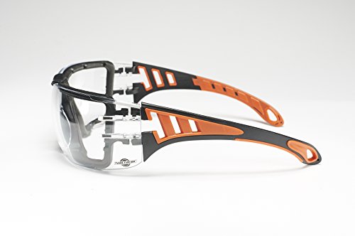 ToolFreak-Rip Out Sicherheitsbrille in sportlichem Style mit Schaumstoffpolsterung für Männer & Frauen | Augenschutz mit umlaufendem, stoßfestem Gestell und Gläsern | Mit antikratz- und antibeschlag-Beschichtung bearbeitet | Verbessert die Sicht und schützt vor UV | Abnehmbares Kopfband | Enthält Reißverschluss-Tasche und Mikrofaser-Reinigungstuch | RC - 5
