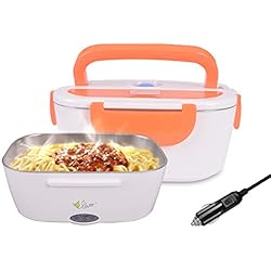 Fiambrera eléctrica comida térmico Lunch Box Fiambreras bento Uso en coche eléctrica con Bandeja extraíble acero inoxidable Recipiente de comida térmico 12V 40W