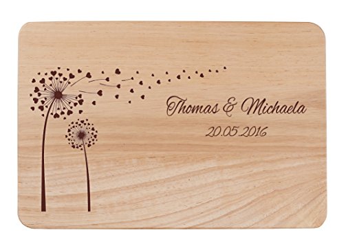 Holz Schneidebrett Küchenbrett Pusteblume Kochbrett mit Gravur Motiv 24 x 35