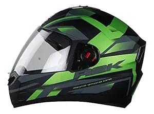 Steelbird SBA-1 R2K Full Face Graphics Helmet in Matt Finish (Medium 580 MM, Matt Black Green with Clear Visor)