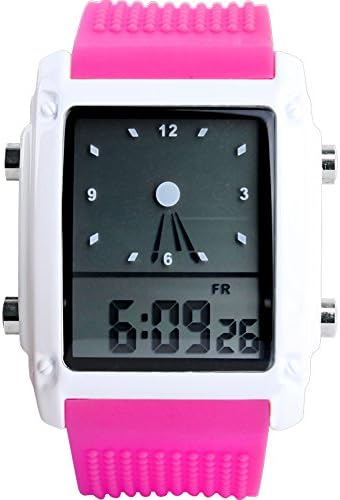 Toopot Mens Womens Sport Outdoor Rectangle Dual Time Display Waterproof Silicone Band Fashionable Wrist Watch with Electrical Colorful LED Analog Digital Backlight Alarm Stopwatch (ROSE RED)