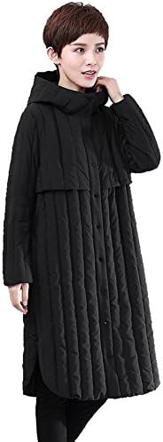 Women Down Coats Hooded Long Sleeve Pocket Buttons Lightweight Warm Windproof Thicker Padded Parkas Outwear Puffer Jacket . Black . L