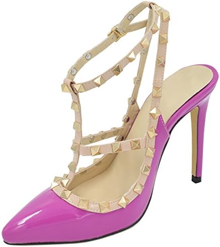 Oasap Women Stylish Rivet Closed Toe Stiletto High Heels, Purple EURO35/US4/UK2