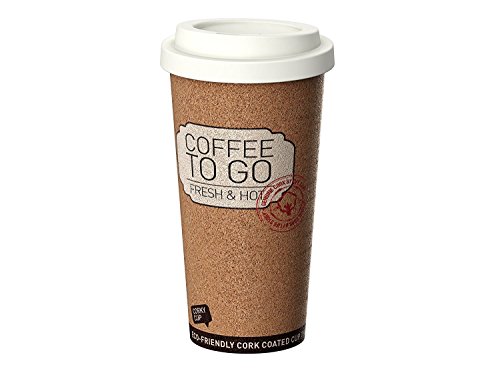 2er Set wiederverschließbarer Kork- und Kaffee- Becher to go; ideal für Unterwegs und Arbeiten. 500 ml, Antibakteriell, Rutschsicher, Kaffe und Teebecher. - 2