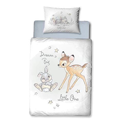 Bambi - Juego de Ropa de Cama para bebé, Franela, 1 Funda de Almohada de 40 x 60 cm y 1 Funda nórdica de 100 x 135 cm