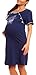 Happy Mama Women's Maternity Nursing Breastfeeding Nightdress Shirt Gown. 395p (Navy, 14)