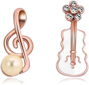 Ebuy Jewelry 18K Rose Gold Plated Asymmetric Little Violin Music Note Shaped Stud Earrings