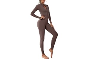 Litthing Mono de Yoga Mujer Mono Deportivo Mujer Largo con Cremallera Manga Larga Traje Una Pieza Elásticos Mono de Gimnasio Entrenamiento Fitness Running Sexi Slim para Mujer