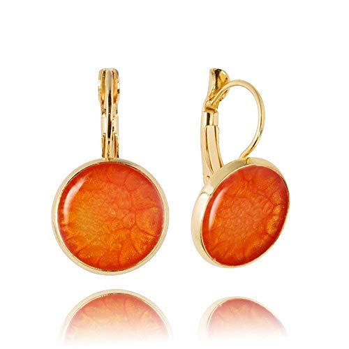 Handmade Classic Small Round Drop Earrings Jewellery for Women (Painted Orange Gold)