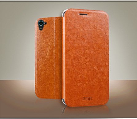 MOFI Premium Vintage British Leather Slim Flip Best Cover Case with Back Stand for HTC Desire 826 - Brown