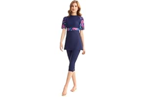 BAJOORULY Rash Guard Badeanzug Kurzarm Surfanzug Bescheidene Bademode für Frauen Burkini Beachwear Kostüm Bescheidener Badeanzug