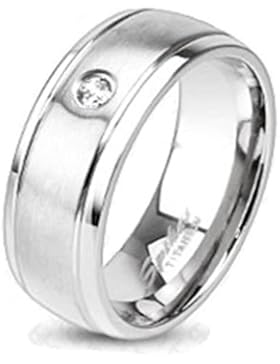 Paula & Fritz® Titan Ring silber Brushed Metall Zirkonia verfügbare Ringgrößen 47 (15) – 69 (22) R-TM-3640