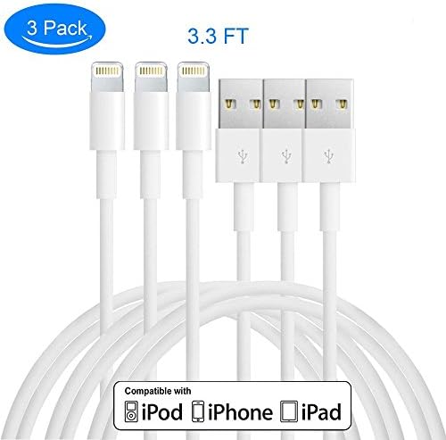 Lightning Cable, Irady 3-Pack (3.3ft) iPhone Fast Charging Lightning Cable and Sync USB Charger Cord for Apple iPhone 7 Plus 7 6s 6 Plus 5s 5c 5, iPad Pro/Air 2/Mini 4, iPod touch (White)