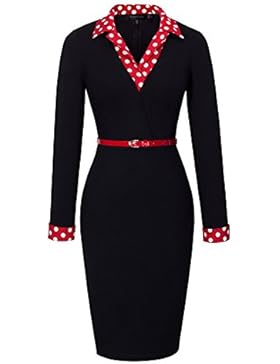 HOMEYEE Frauen elegante lange Hülse der roten Topf-Kragen-dünne Hautenges Formale Weinlese -Kleid B334