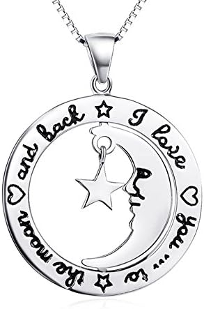 Movingtime 925 Sterling Silver "I love you to the moon and back" Smile Rotate Moon to Star Necklace 18" (silver)