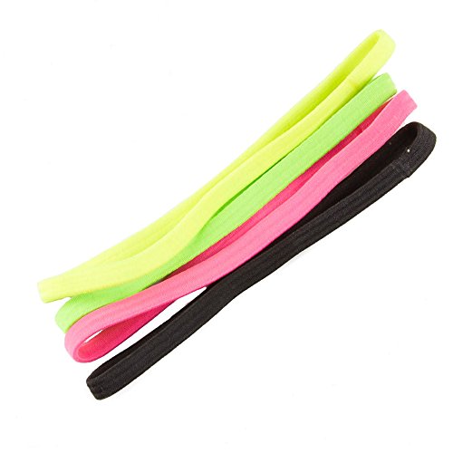 Mytoptrendz® Set Of Four Bright Multi Colour Thin Hair Band Headbands/ Long Stretchy Elastic Hair Band For Boys And Girls (3 neon 1 black)