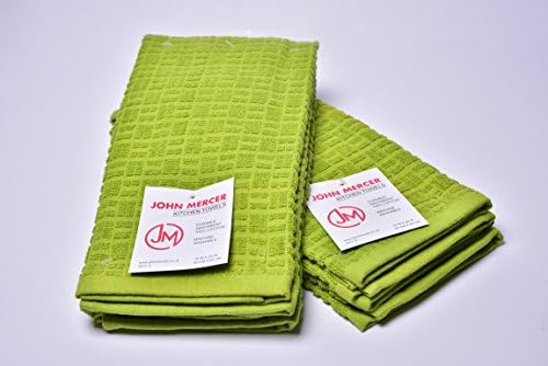 John Mercer - Tea / Kitchen Towels, Kiwi / Green 100% Cotton - Soft, Durable &amp; Absorbent (Pack of 2)